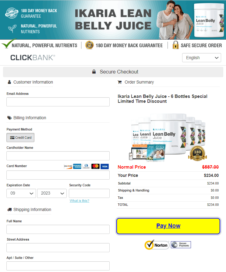 Ikaria Lean Belly Juice Checkout Page